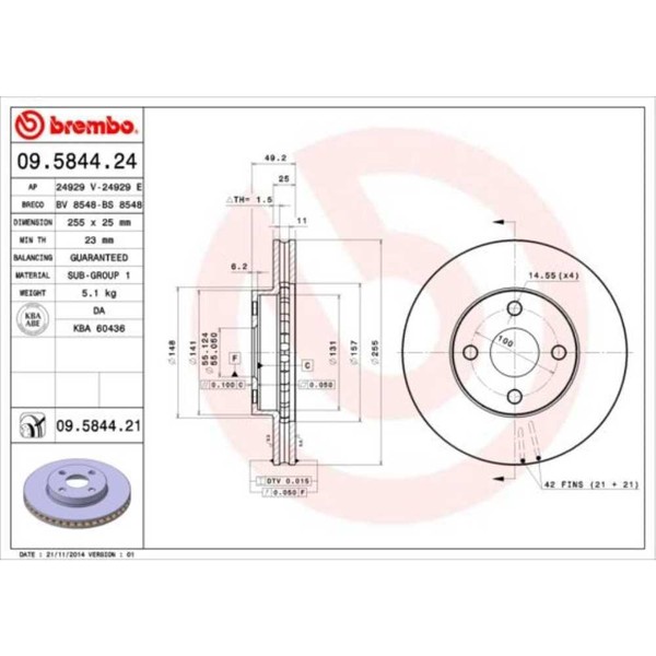 Brembo 2X Bremsscheibe Vorne 255 InnenbelüFtet FüR Toyota Corolla 09.5844.21-image