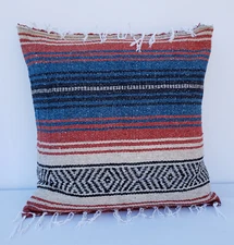 Rust Orange Mexican Blanket Pillow,Serape Blanket,Falsa Blanket,Boho Pillow,Beac