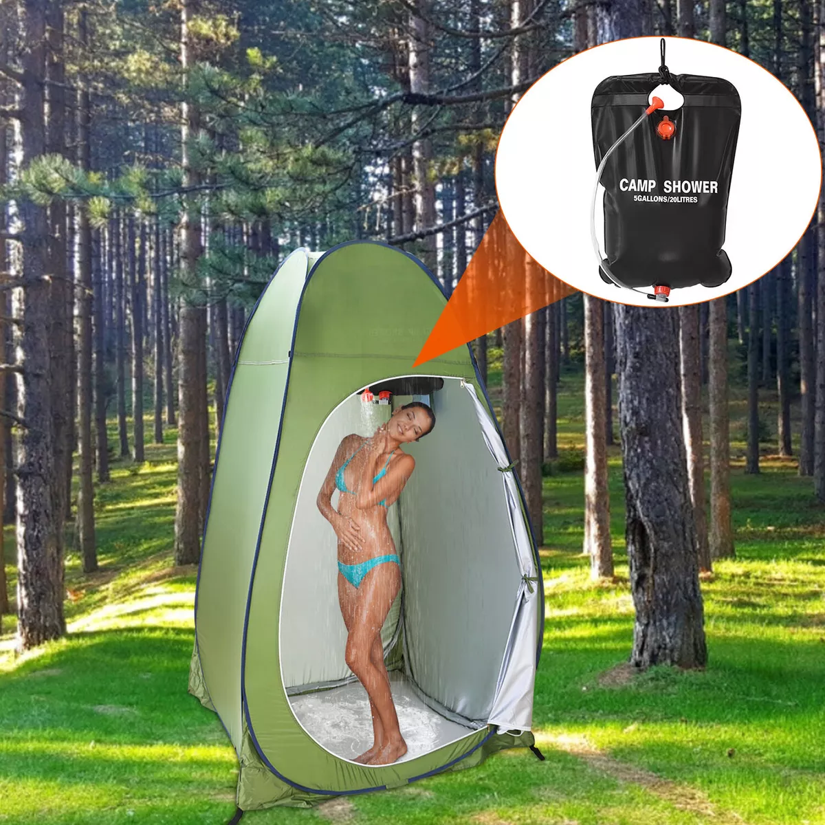 Outdoor Pop Up Toilet Shower Privacy Tent 5 Gallons Solar