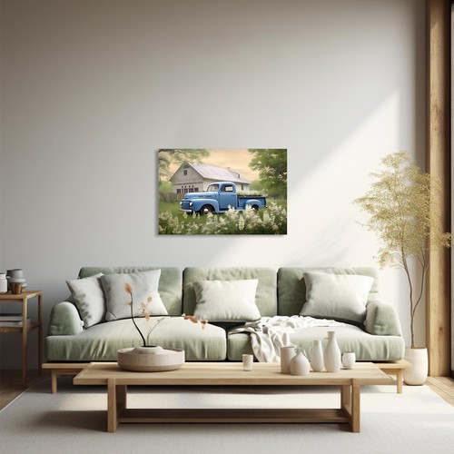 QIXIANG Farmhouse Blue Truck Canvas Wall Art for Bedroom Decor Country Old Ba... - Picture 2 of 6