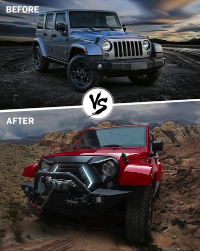 Parrilla delantera culata con señal de giro lámpara de peligro DRL para Jeep Wrangler JK 2007-2018 - Imagen 6 de 7