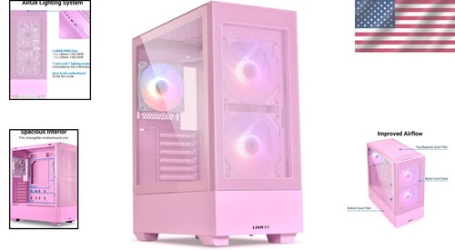 LANCOOL 205 MESH C - Stylish Pink Mid-Tower ATX Case with ARGB Fans – USB Type-C - Picture 2 of 9