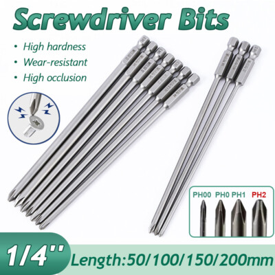 Phillips Magnetic Screwdriver Bit Extra Long 100/150/200mm Power Drill 1/4''Hex