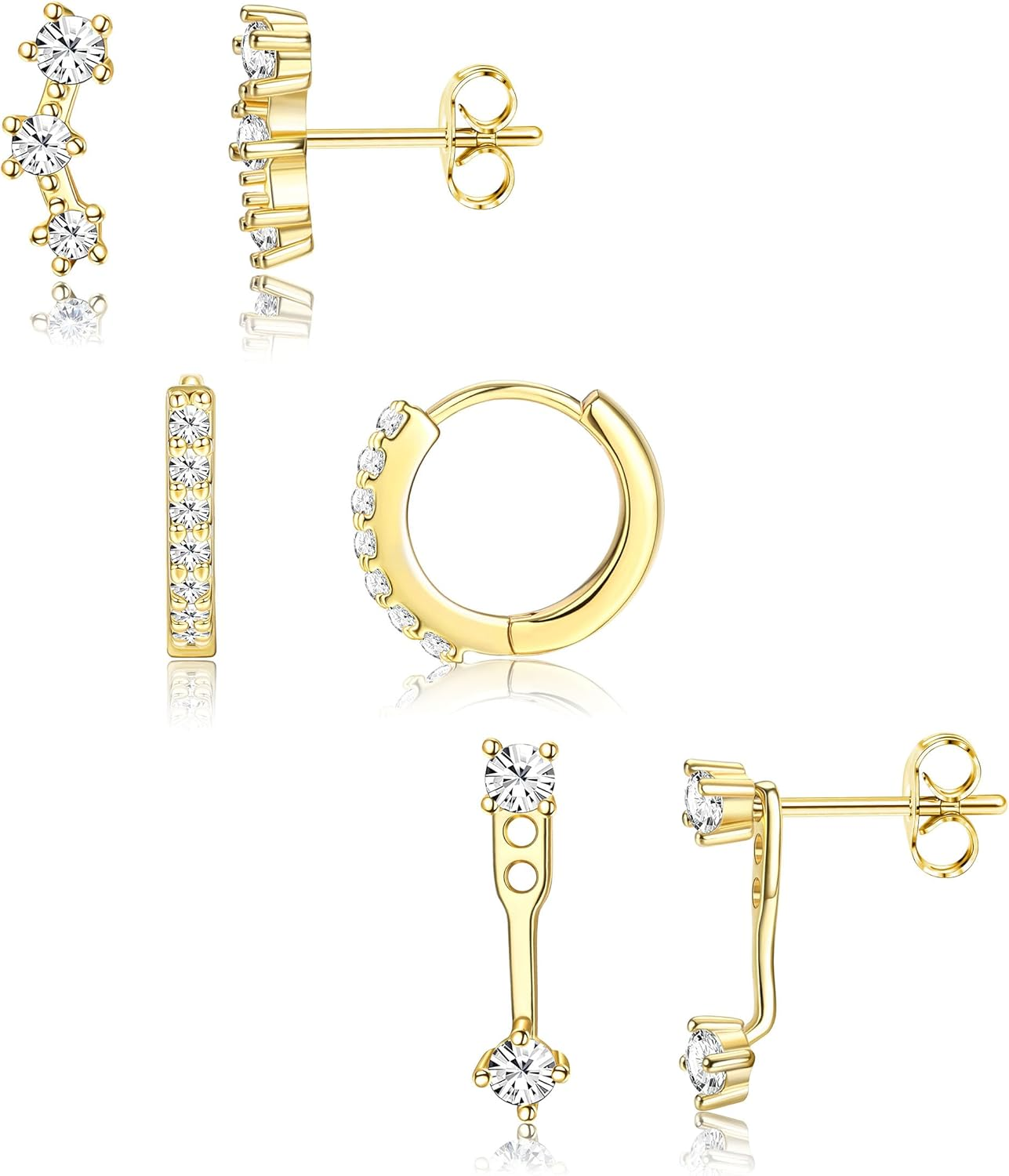 3 Pairs 925 Sterling Silver Hypoallergenic Earrings Set for Multiple Piercing Da