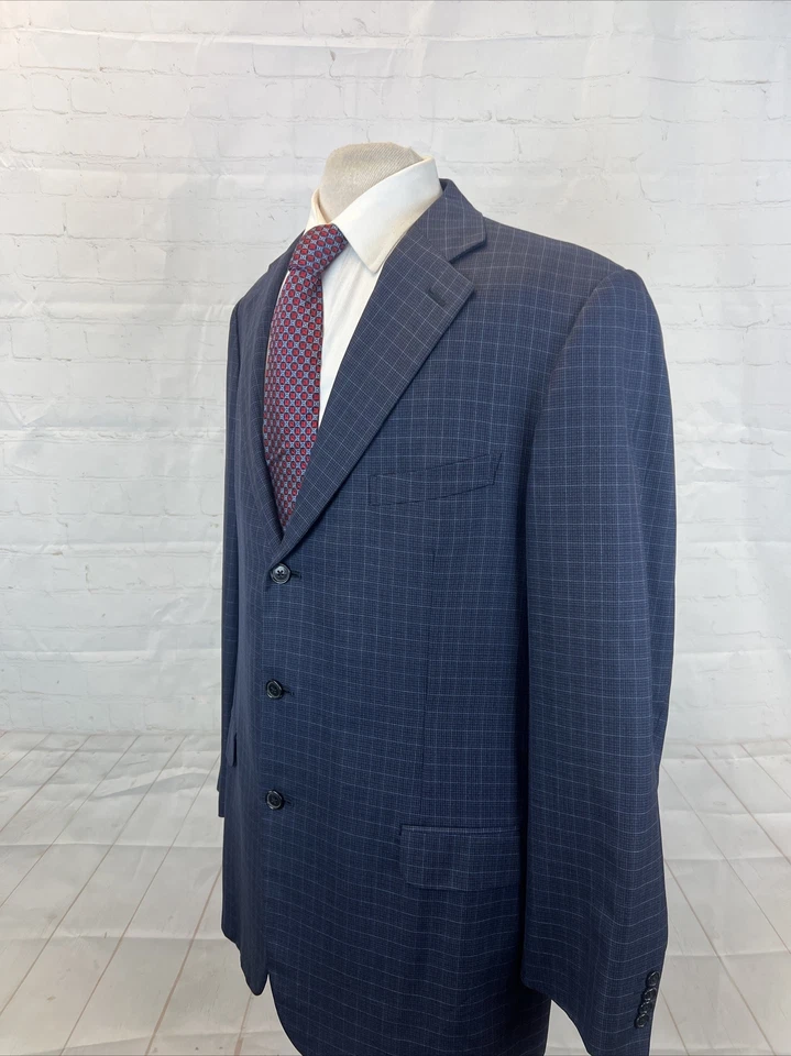 Blazer Ermenegildo Zegna Para Hombre Azul Oscuro Gris A Cuadros Lana Mezcla Seda 44L $2,195 Foto 3 de 4