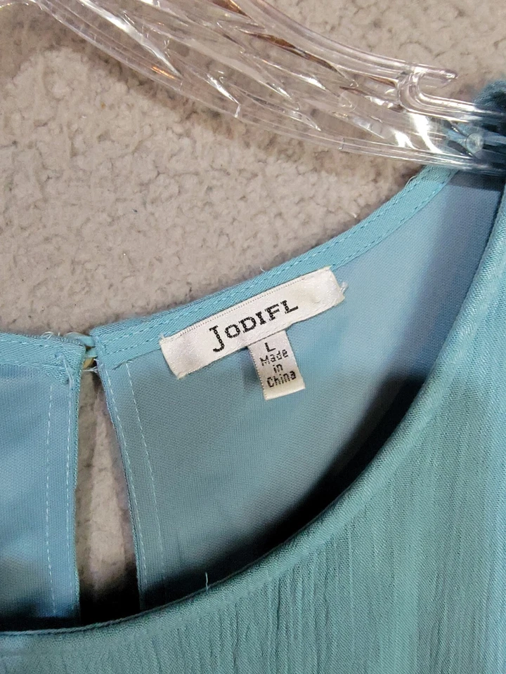 Vestido recto azul en capas grande Jodifl verano crochet ribete volantes hasta la rodilla  Foto 3 de 4