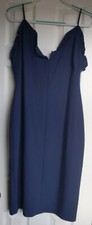 Women's Black Halo Dress Size 12 Navy Blue Made in USA Slit Sexy Ruffled NWOT