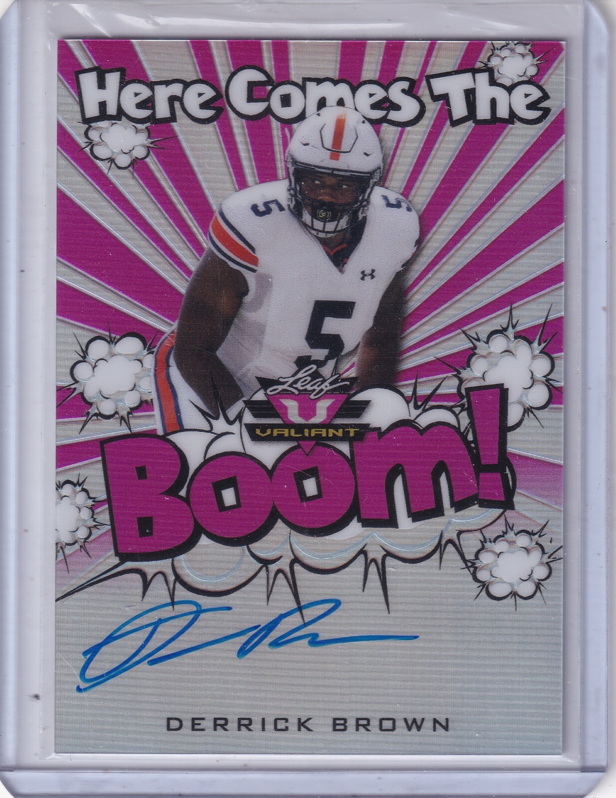 Derrick Brown Leaf Valiant Here Comes the Boom! Autographs #DB2 Pink