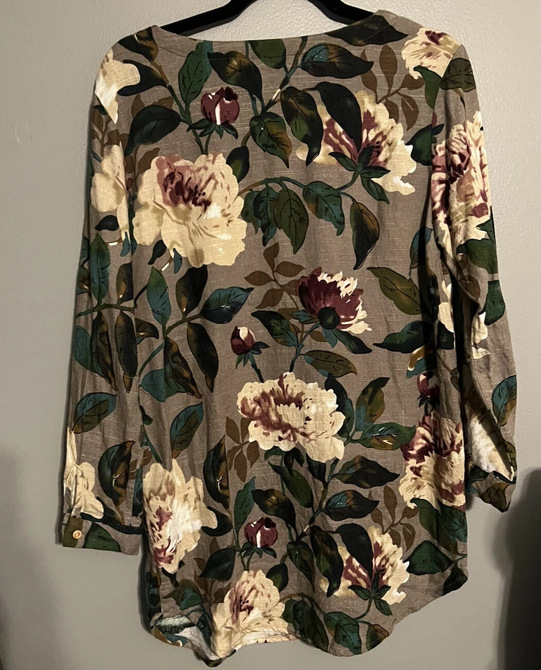 Vestido Floral Manga Larga Talla Mediana, Hermoso Vestido, Túnica de Lino, Verde Zaful Foto 2 de 2