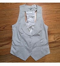 Nwt Charlotte Russe White And Black Stripped Button Up Vest Size S Y2k.
