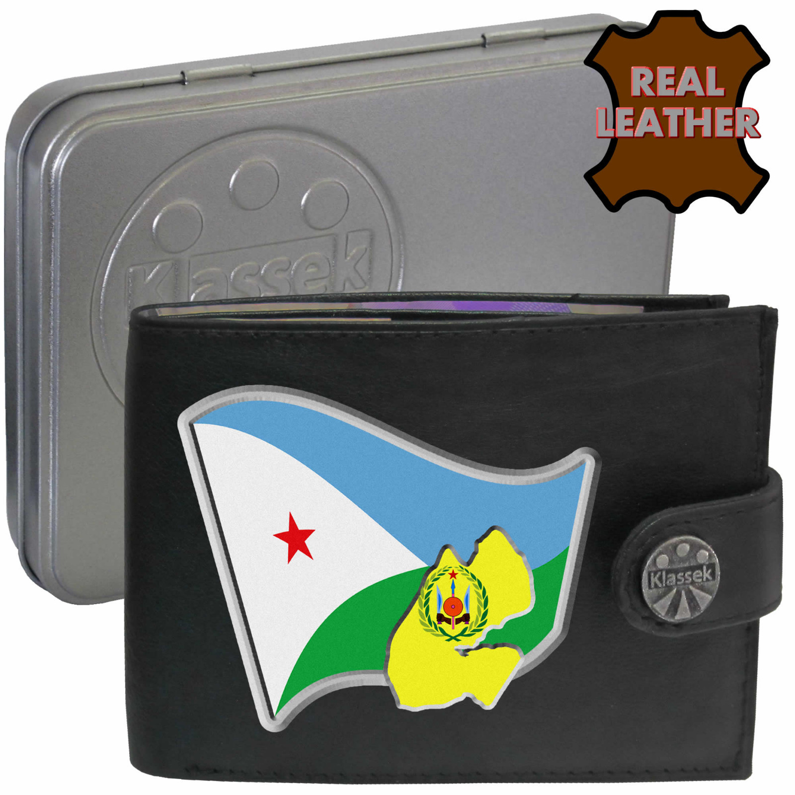 Djibouti Wallet Soft Leather Djiboutian Flag Map Men's Gift Tin RFID Klassek