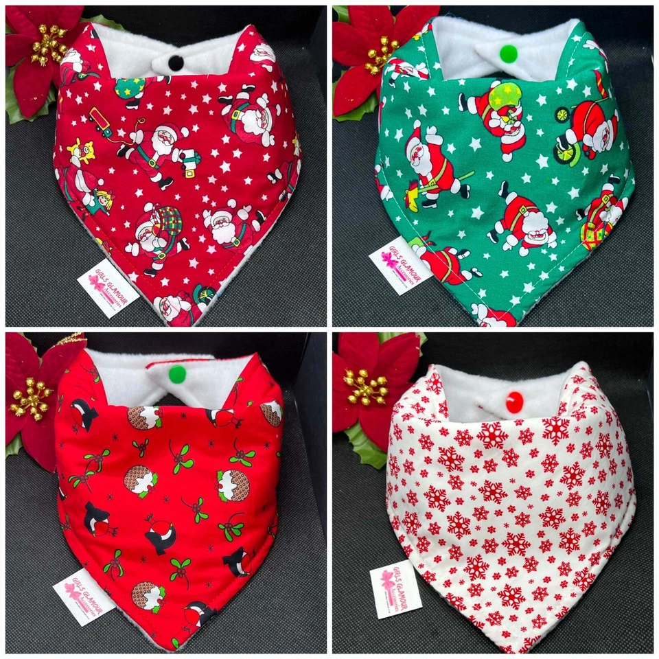 HANDMADE Weihnachten Dribbel Lätzchen Bandana Weihnachtsmann Kostüm Rentier Rudolph Schneemann Zuckerstange