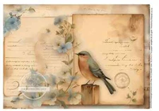 A4 Bird and Parchment Deoupage Rice Paper