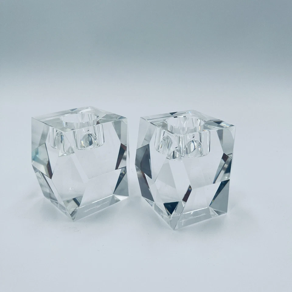 Set of 2 Rosenthal Faceted Clear Crystal Candle Stick Holder Candle Holder - Image 2 of 4