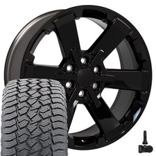 22x9 Black 5662 Wheels 28545r22 At2 Tires Tpms Set Fits Sierra Yukon