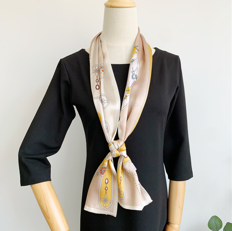 100% Silk Mulberry Scarf 150x16cm Pink Floral Dot Print Women's Wrap Neckerchief