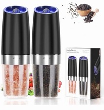 Gravity Electric Salt and Pepper Grinder Set Automatic With Led 2 Pack Black