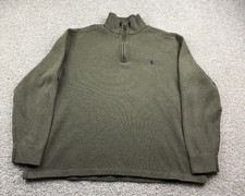 Vintage Polo Ralph Lauren Sweater Men's Large Green 1/4 Zip Cotton Knit Logo