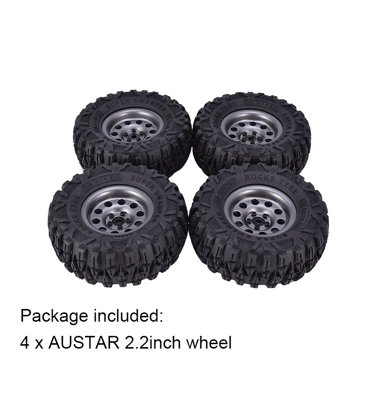 4PCS 2.2In Rubber Tyres w/ Titanium Metal Rim for 1:10 Axial SCX10 TRX-4 RC Car - Bild 2 von 4