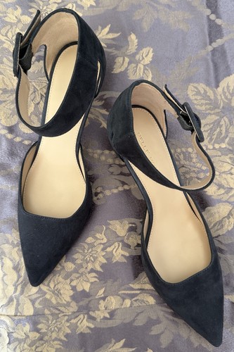 NEW w/o BOX Pelle Moda Ciann Blue Suede Pumps with Ankle Strap, 8, $170