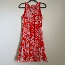 Covington Tropical Floral Shift Dress Pink Orange Ruffle Hem Sleeveless Size 6
