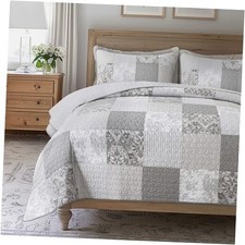 Cotton Quilt Set - Size with 2 Shams, Neutral Pieced Queen Silver Linings