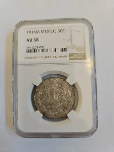 MEXICO ESTADOS UNIDOS 1914  50 CENTAVOS COIN, NGC AU58