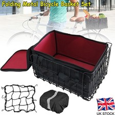 Bicycle Folding Metal Basket Rear Bike Rack Basket W/ Removable Liner Bag