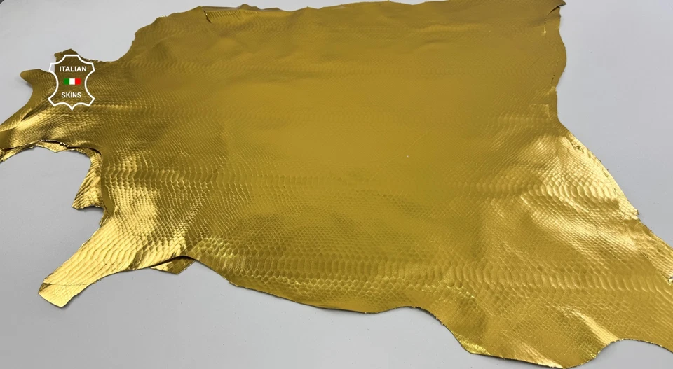 METALLIC GOLD SNAKE PRINT On Italian Calfskin Leather 2 skins 14+sqf 0.9mm C6459 - Image 2 of 4