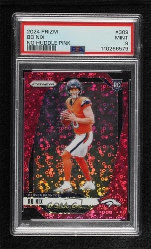 2024 Panini Prizm Rookies No Huddle Pink 12/25 Bo Nix #309 PSA 9 MINT Rookie RC