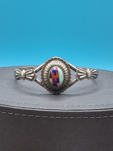 Old Pawn Zuni Sterling Silver Cuff Bracelet Multi-gemstone Turquoise Coral Lapis