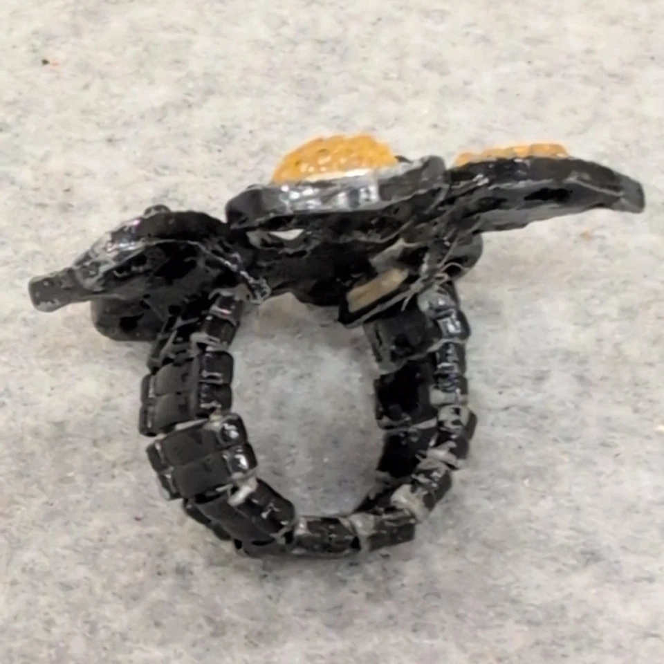 Anillo Flor Negro De Colección con Estrás Amarillo Banda Ajustable Para Mujer Declaración Foto 2 de 4