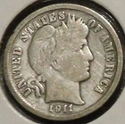 Silver Dime - Barber - 1911 (Old, rough cleaning)