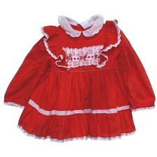 Vtg Girl's Bryan Red White Polka Dot Lace Ruffle Collar Christmas Dress Size 2T