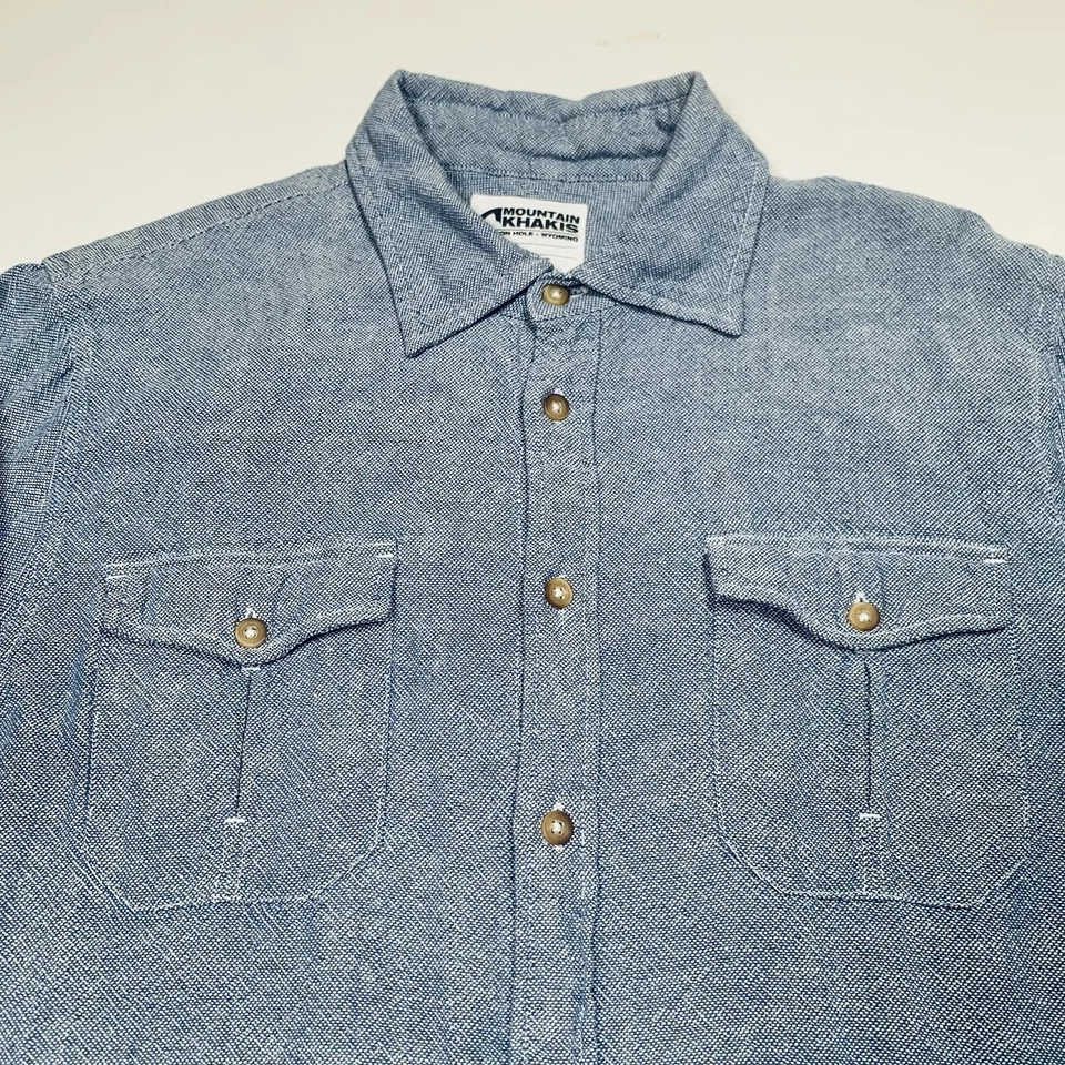 Camisa Mountain Khakis Manga Larga Abotonada Hombres L Azul Bolsillos Elastizada Exterior Foto 4 de 4