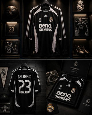 Adidas Real Madrid David Beckham #23 BenQ Siemens Black/White Soccer Jersey L