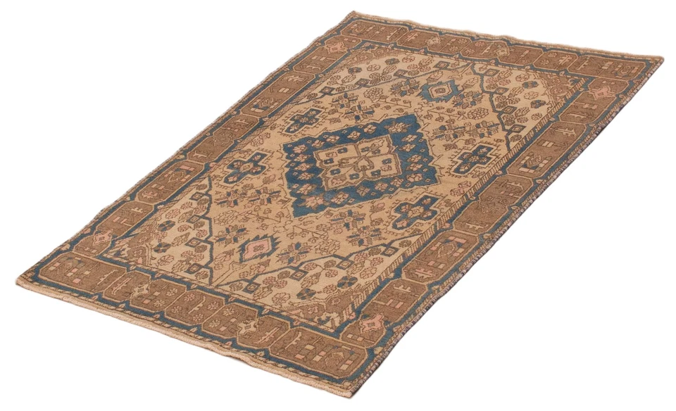 Alfombra tradicional vintage anudada a mano de 3'9" x 5'5" alfombra de lana oriental Foto 4 de 4