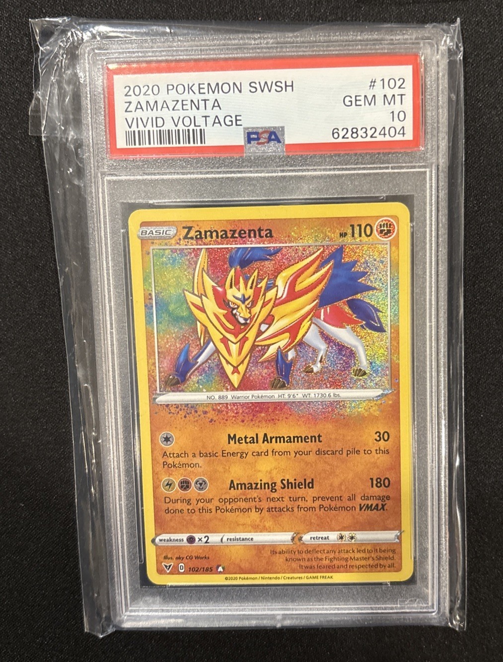 Pokemon PSA 10 Mint Zamazenta Vivid Voltage 102/185 Holo Amazing Rare