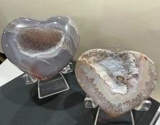 Polished Druzy Agate Geode Hearts w/ Stand - USA