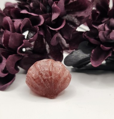 NEW Natural Stone Handcarved Mini Clam Shell Figure Strawberry Quartz Crystal