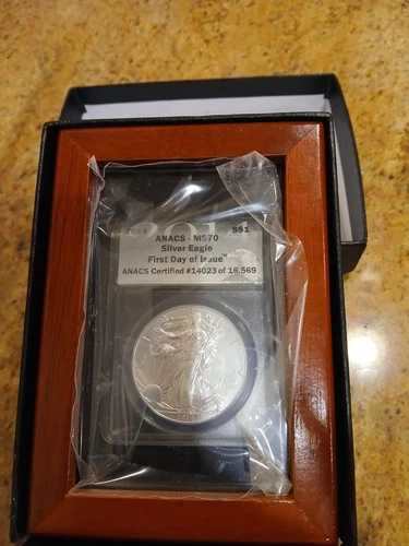 2014  $1 American Eagle (Silver), ANACS MS70 First Day of Issue