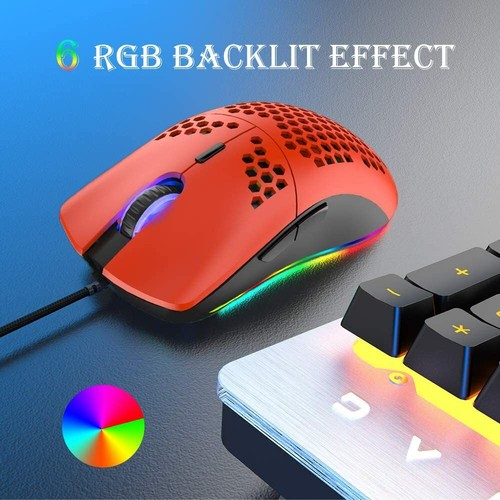 PC 2.43oz Wired Gaming Mouse Honeycomb Shell Lightweight 6400DPI USB Gaming Mice - Picture 5 of 20