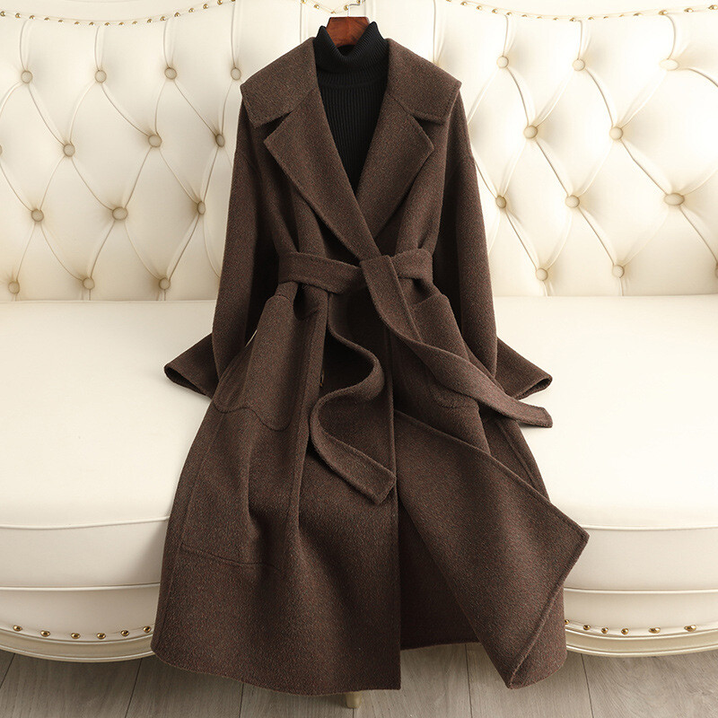 Winter Double-faced Cashmere Coat Women Long 92% Wool 8% Alpaca