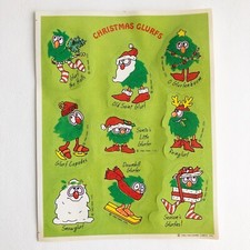 Vintage Hallmark 1980s Christmas Glurfs Stickers Fluffy Flocked 1 Sheet RARE