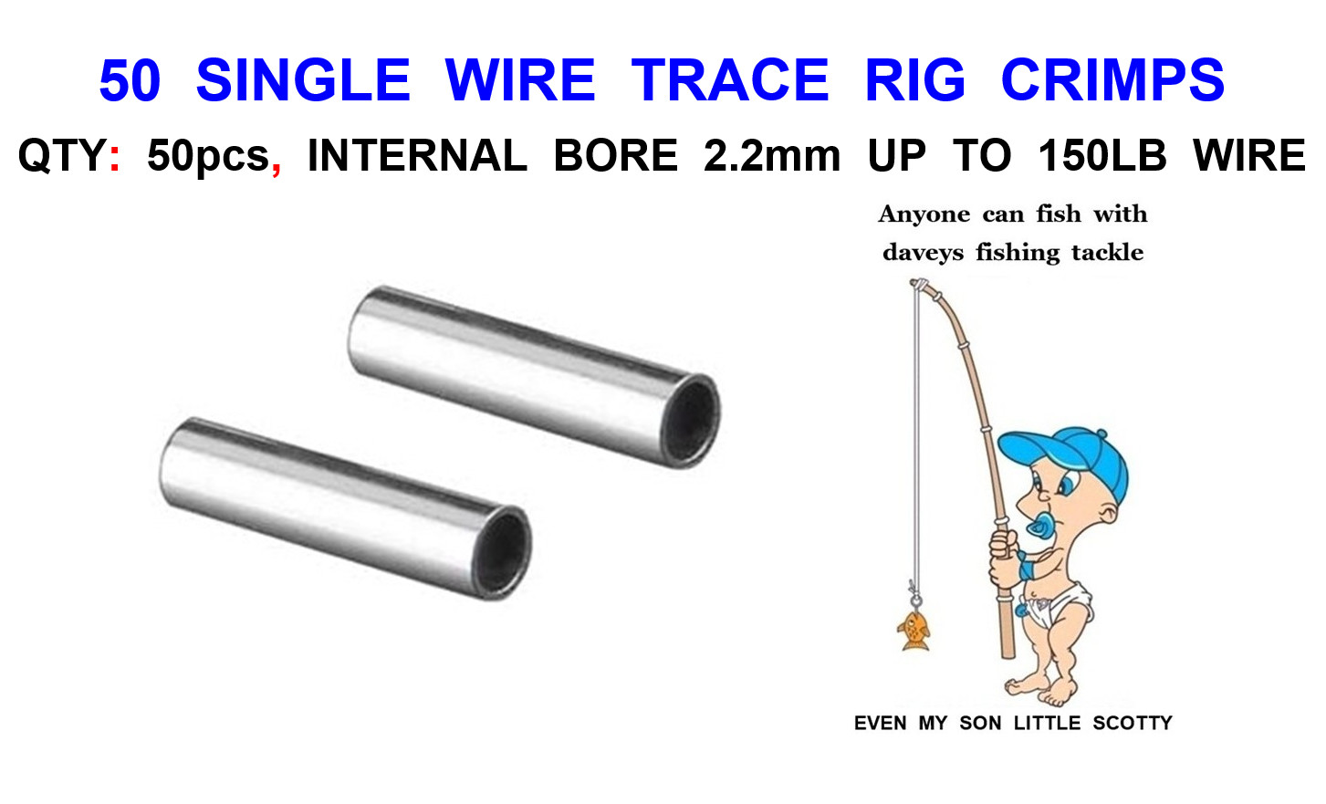 50 WIRE TRACE RIG CRIMPS 2.2mm 150lb FOR PIKE SNAP TACKLE SHARK CONGER TOPE ETC