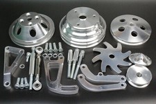 Small Block Chevy Polished Aluminum Bracket Pulley Kit Long Water Pump 350 400 Small Block Chevy Polished Aluminum Bracket Pulley Kit Long Water Pump 350 400