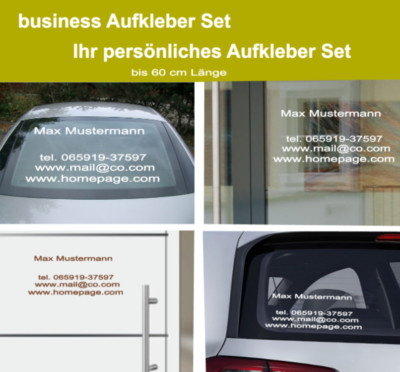 business Aufkleber Set mailadresse homepage name tel. bis 60cm Länge (281)