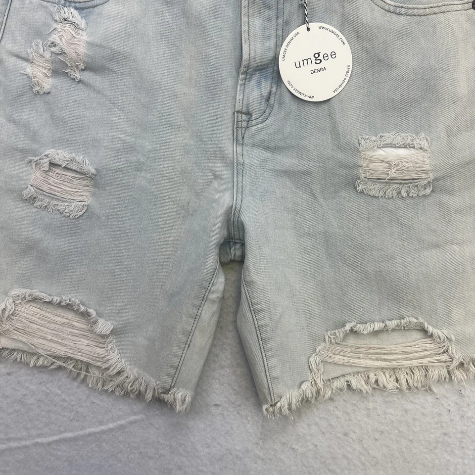 Umgee Jean Shorts Womens 7 Blue Denim High Rise Cut Offs Distressed NWT Foto 4 de 4