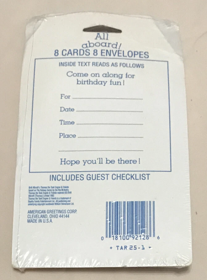 Thomas the Train Tank Engine 8 Birthday Party Invitations Envelopes All Aboard! - Image 2 of 2