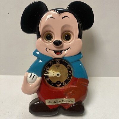 Vintage Miken MI-KEN Mickey Mouse Clock Walt Disney Productions